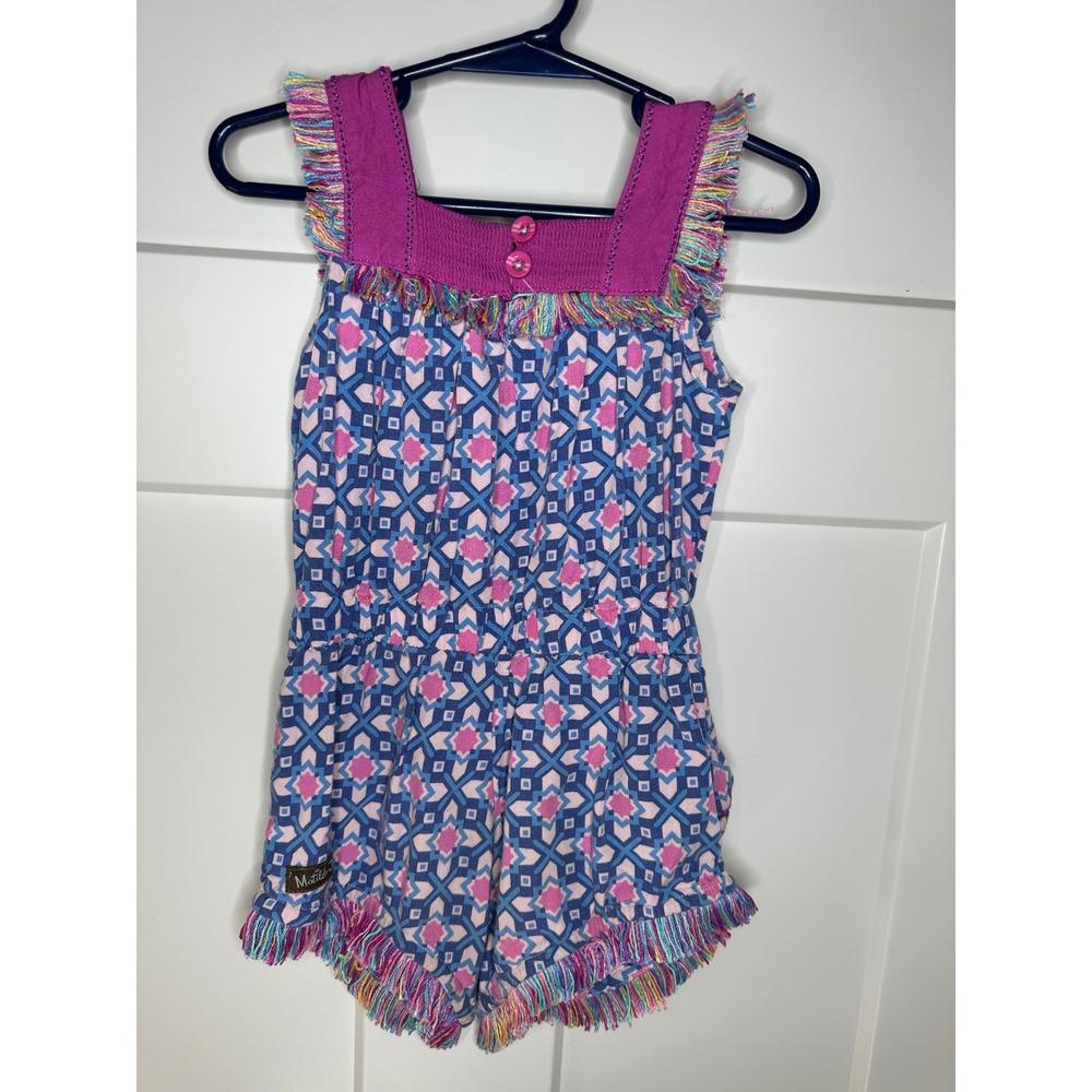 Matilda Jane‎ Girls Pink Blue Geometric Fringe Romper Size 2 31018R
